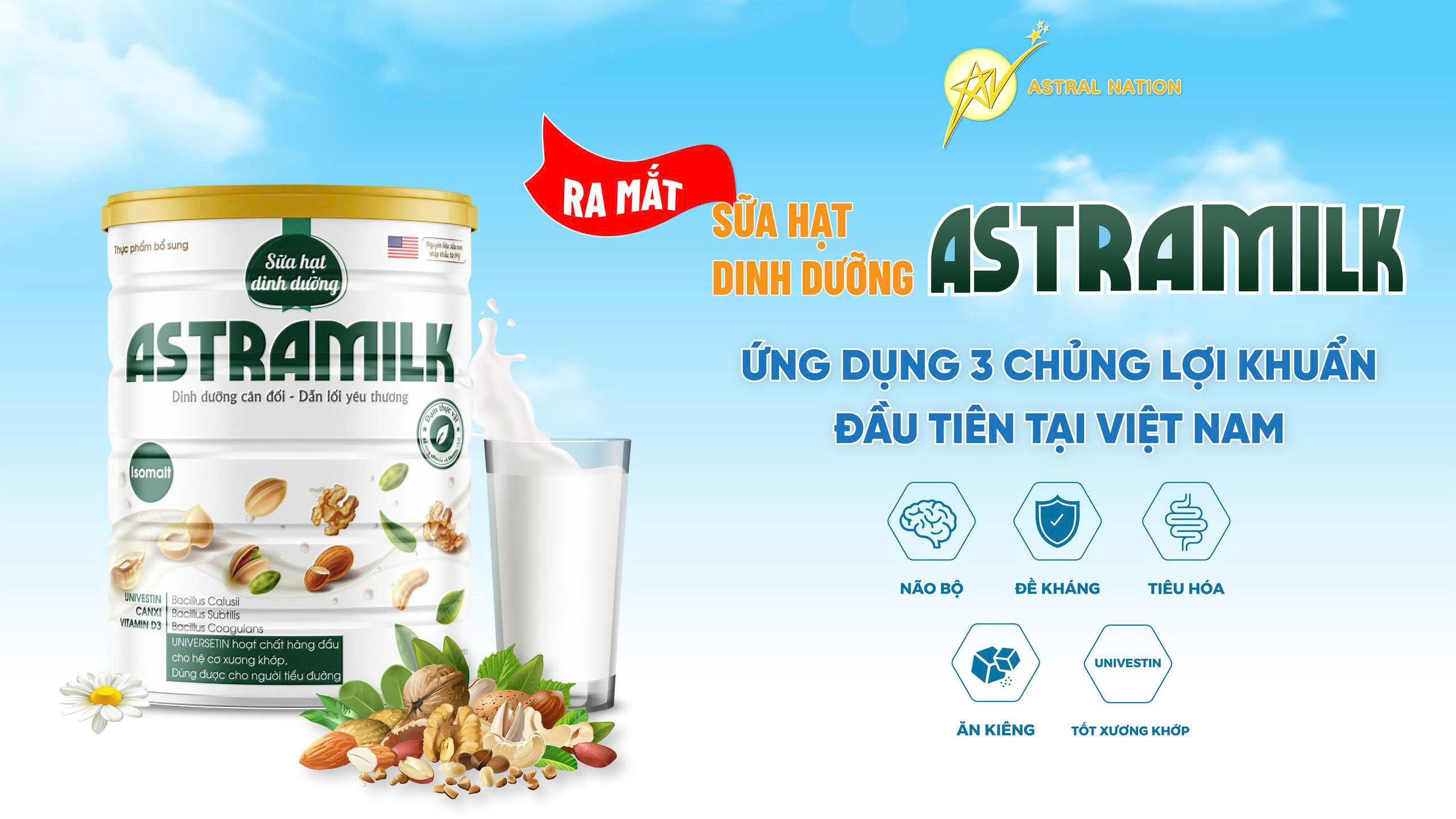SỮA HẠT ASTRAMILK - SỮA HẠT KẾT HỢP 3 CHỦNG LỢI KHUẨN ĐẦU TIÊN TẠI VIỆT NAM
