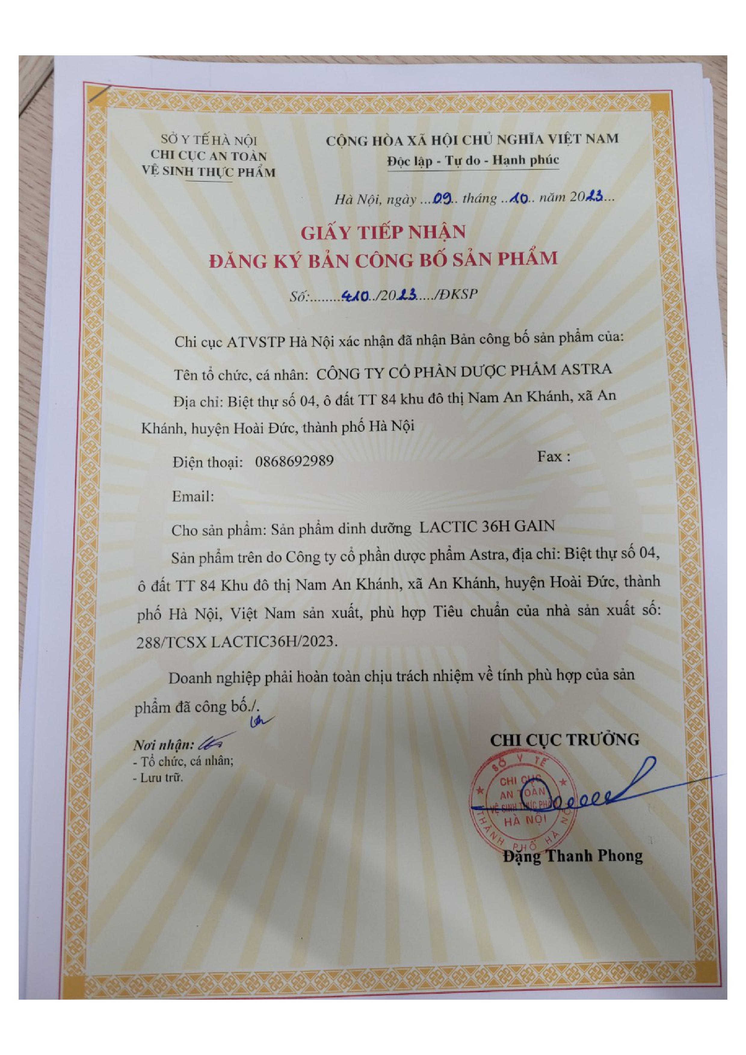 Sữa bột Lactic 36h Gain - từ 1 tuổi trở lên