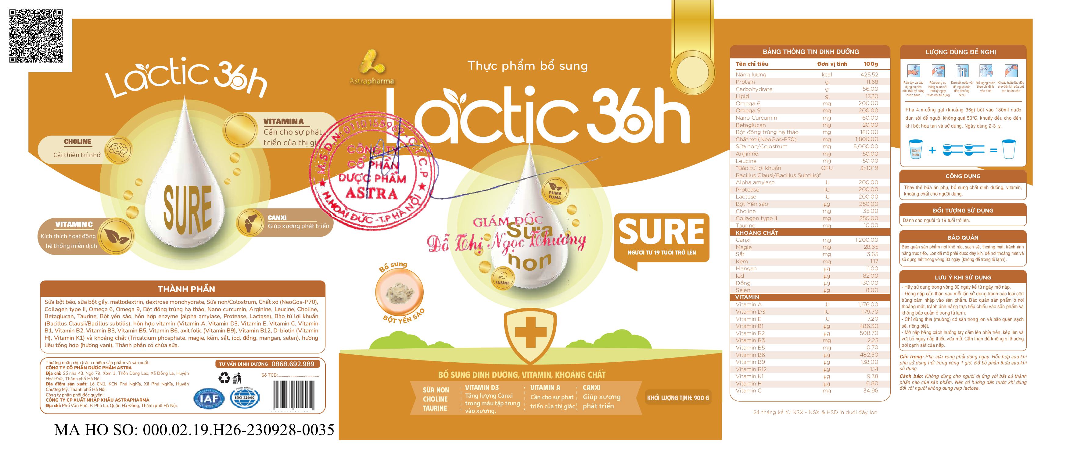 Sữa bột Lactic 36h Sure - Người sau ốm, sau phẫu thuật