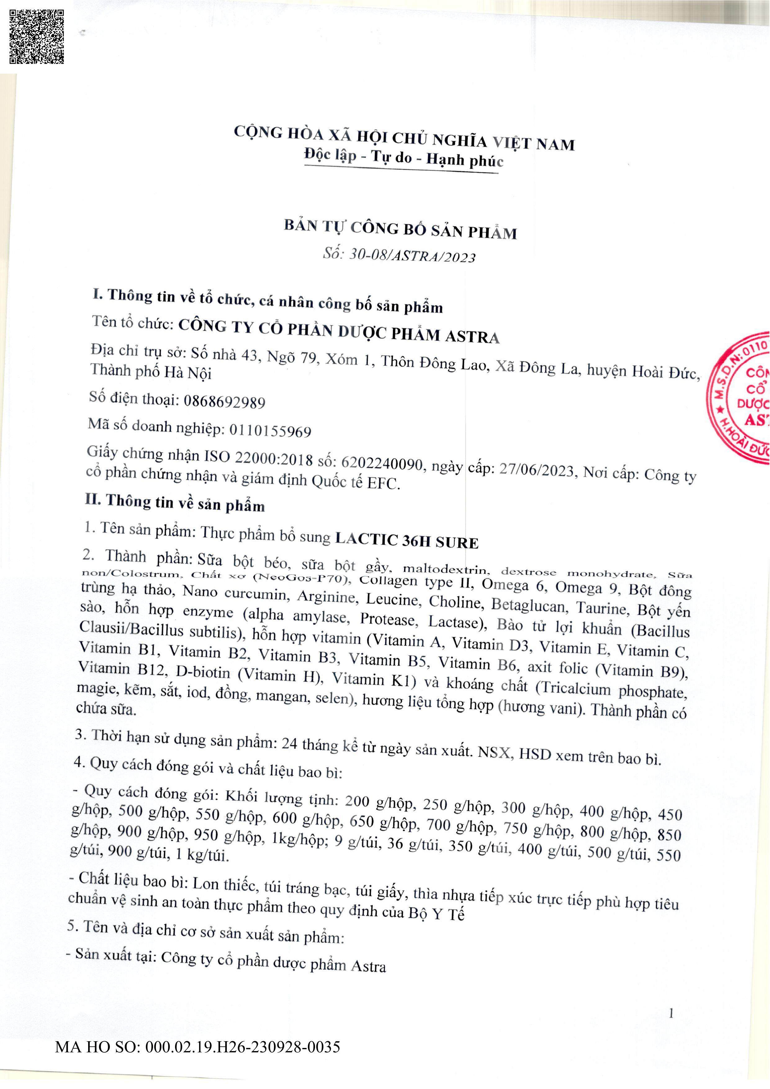 Sữa bột Lactic 36h Sure - Người sau ốm, sau phẫu thuật