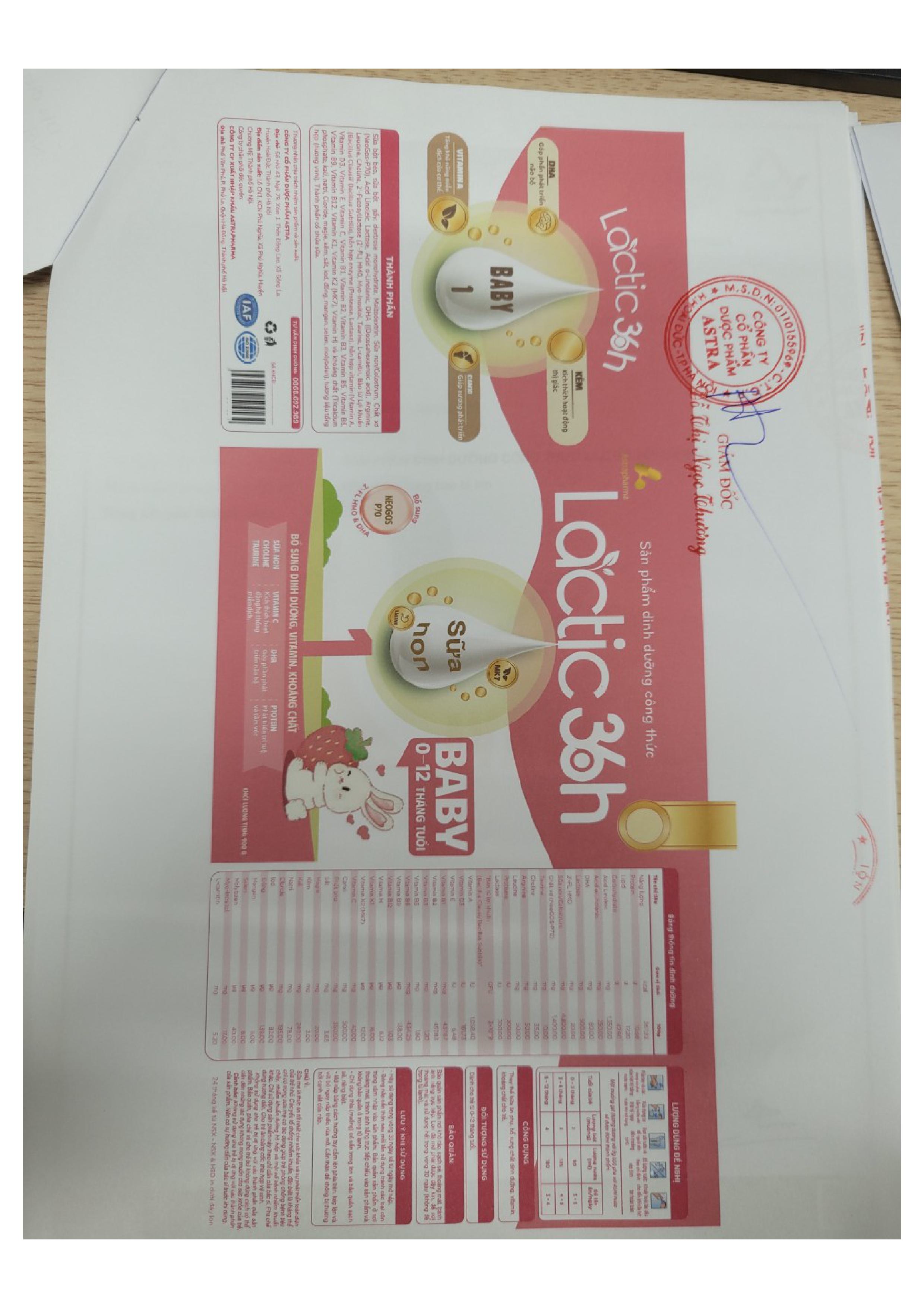 Sữa bột Lactic 36h Baby - từ 0 đến 12 tháng tuổi