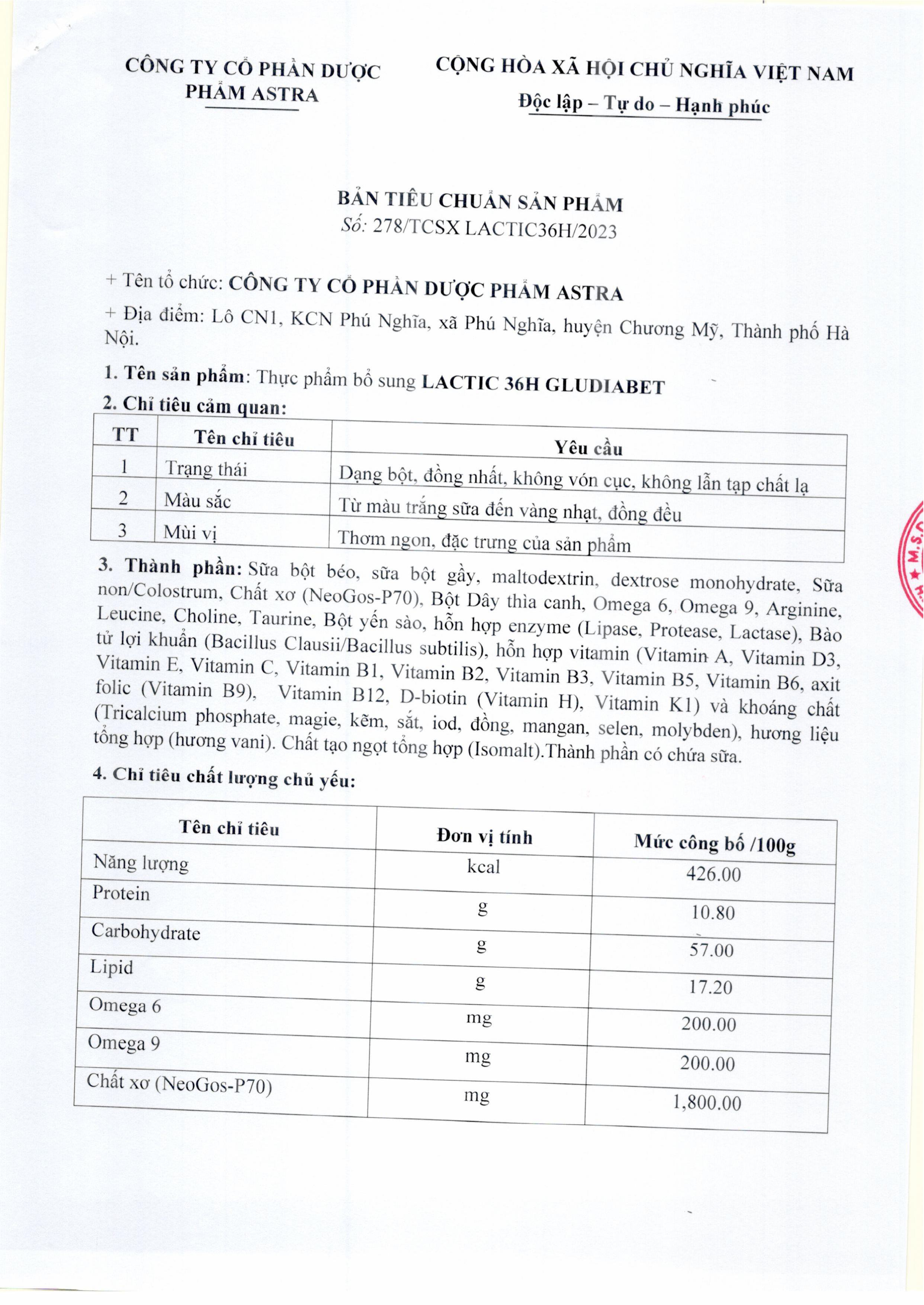 Sữa bột Lactic 36h Diabet - Người tiểu đường, tiền tiểu đường