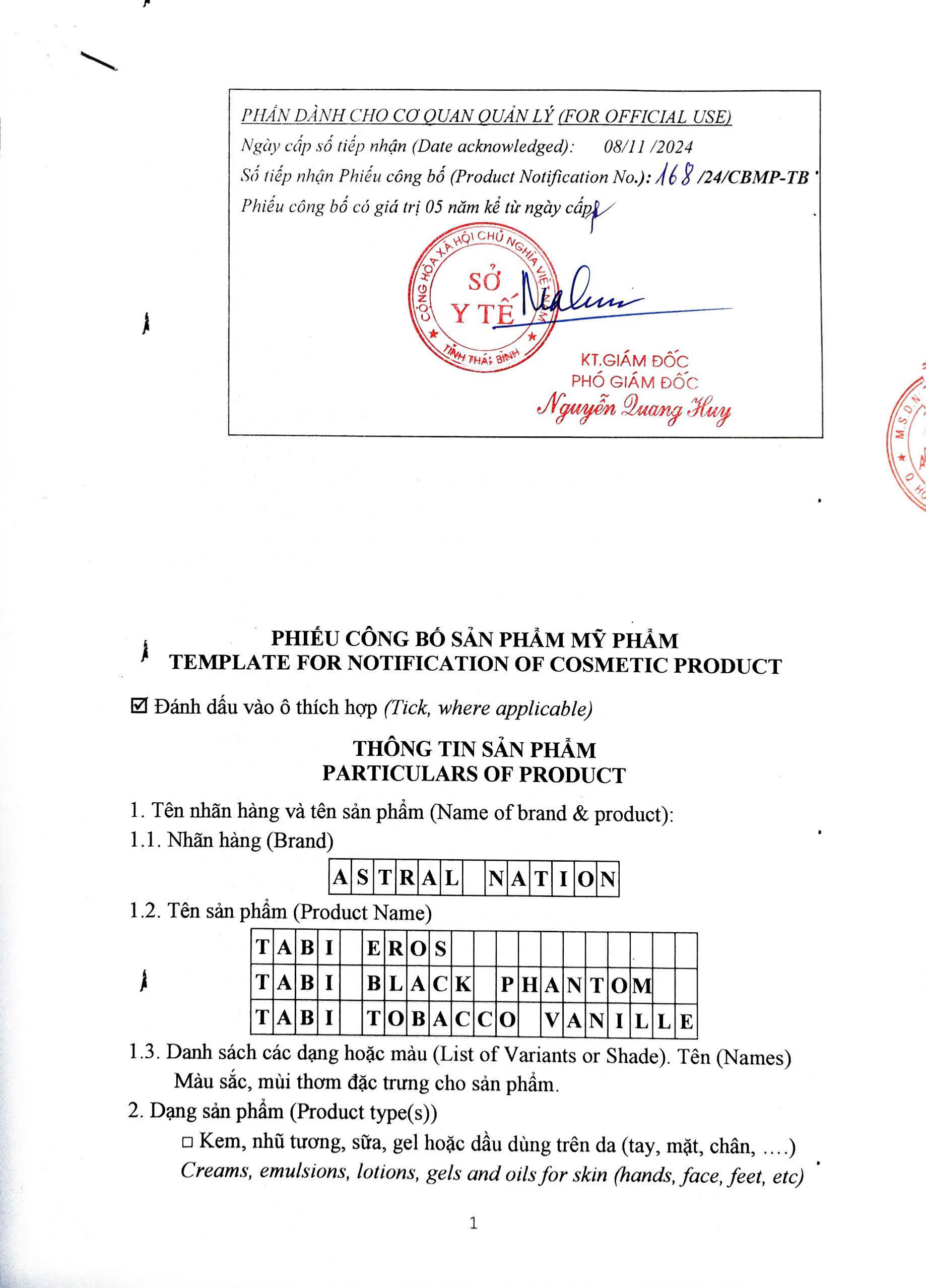 Nước Hoa Nma Nữ -Tabi Tobacco Vanile