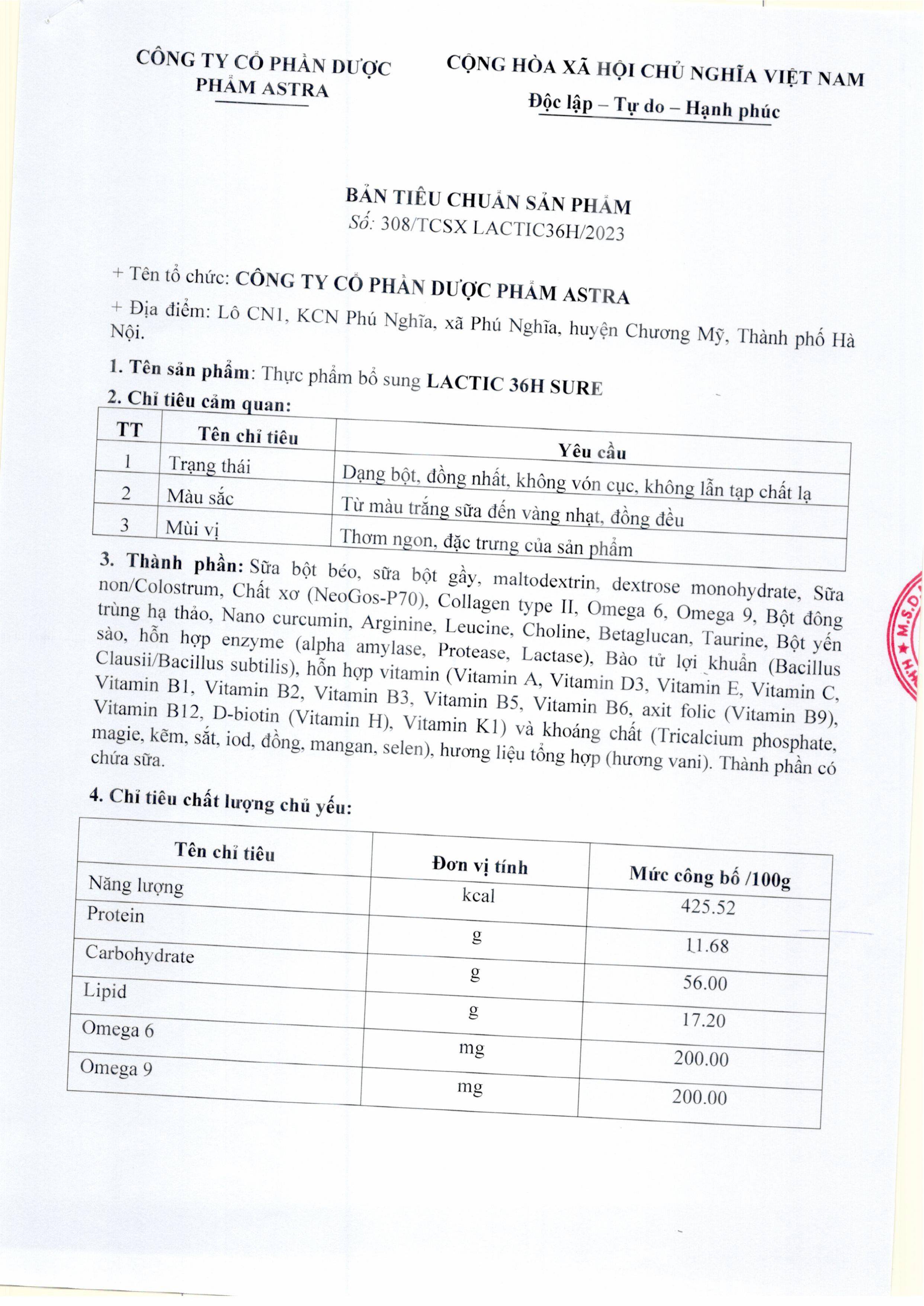 Sữa bột Lactic 36h Sure - Người sau ốm, sau phẫu thuật