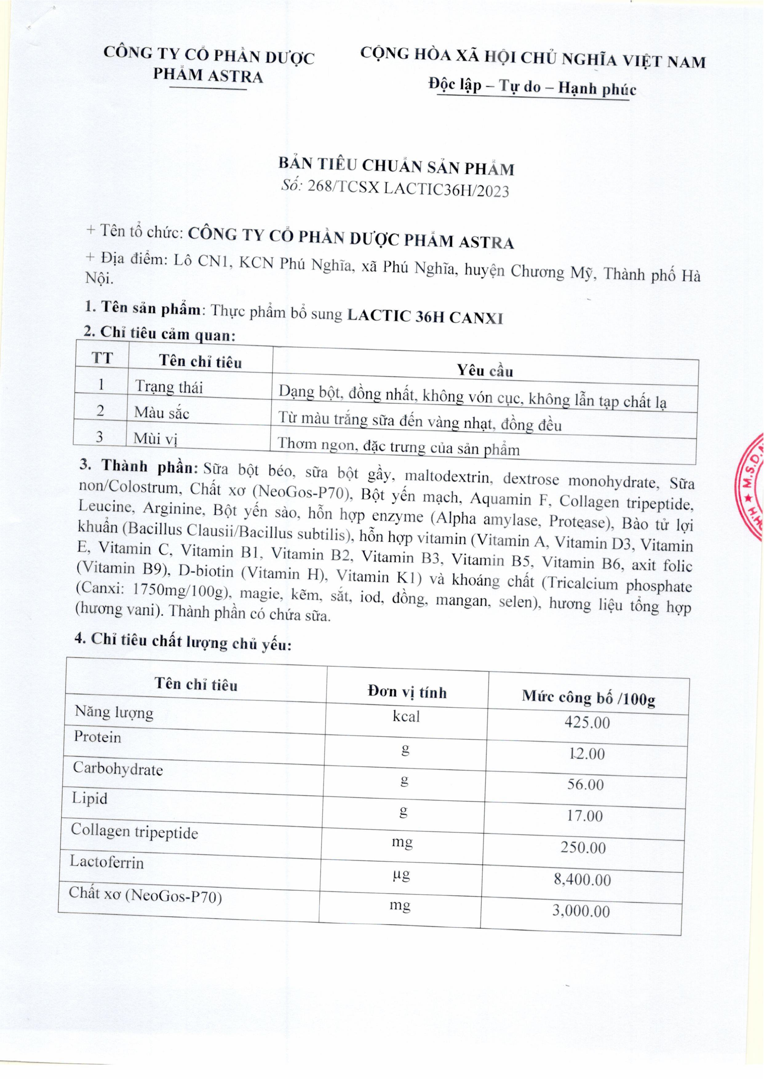 Sữa bột Lactic 36h Canxi - 15 tuổi trở lên